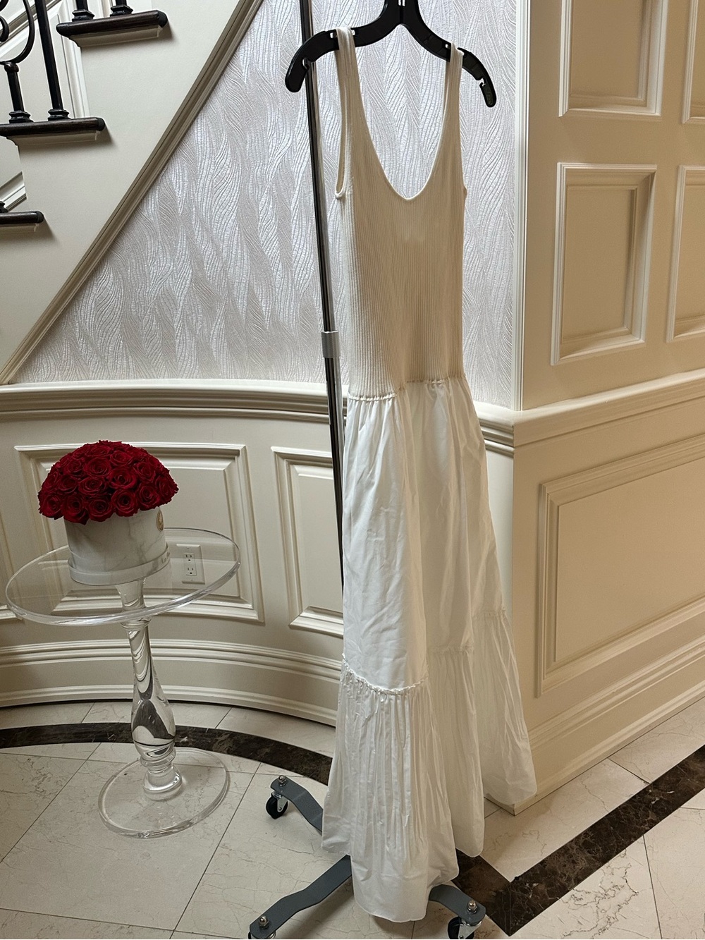 Ramy Brook Cream Ribbed Bodice Maxi Dress with Tiered Skirt - Picture 1 of 7